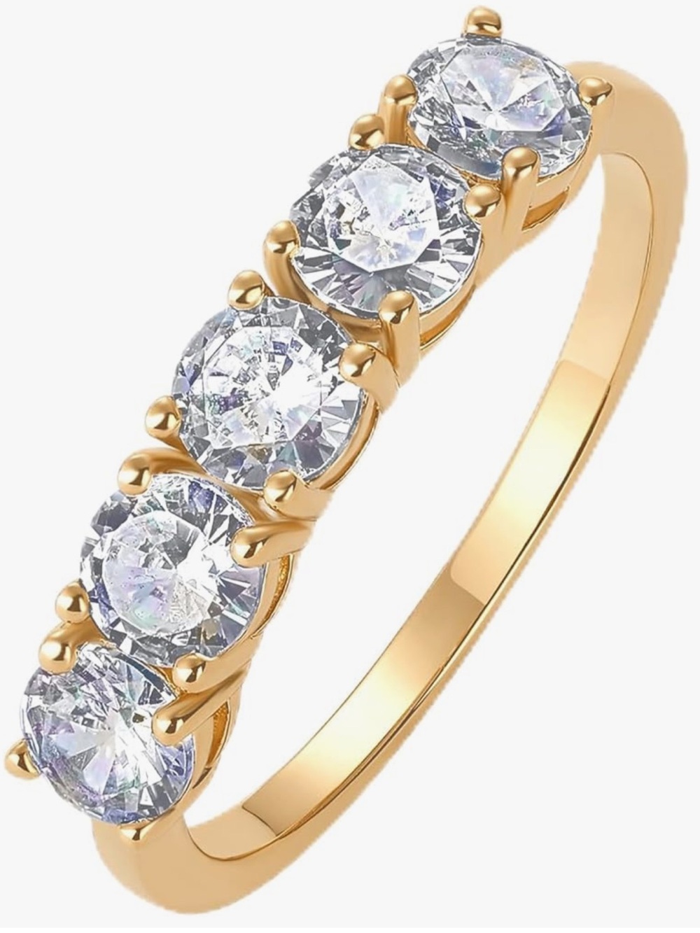Gold-Tone Five-Stone CZ Diamond Wedding  Anniversary Band Ring for Women size 5